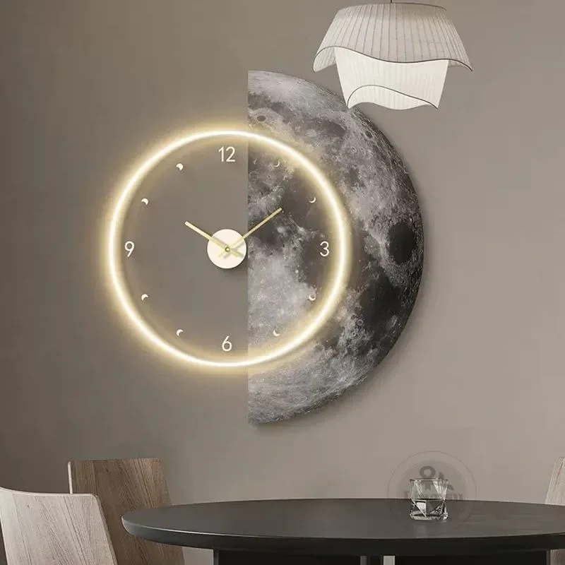 Luxury Modern Wall Clock with LED Display for Home Decor and Interior Design Aesthetic Wall Clock Watch for Dining Room