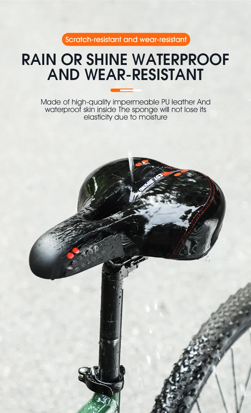 WEST BIKING Bicycle Saddle with Taillight Breathable Shock Absorption Waterproof PU Leather Bike Seat Cushion for MTB Road Bike