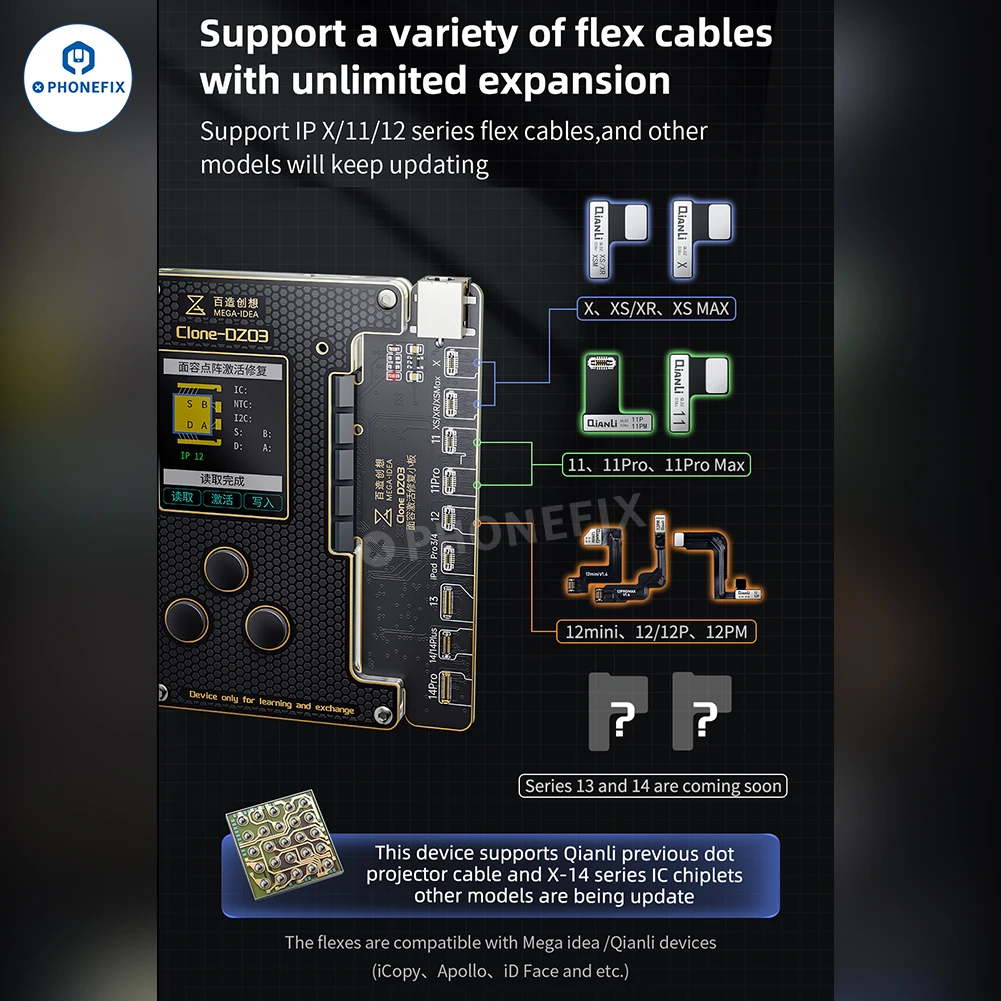 Imagem -05 - Qianli Clone Dz03 Programador Face id Bateria True Tone Reparação de Dados para Iphone X15pm Dot Matrix Projetor sem Reparo de Solda