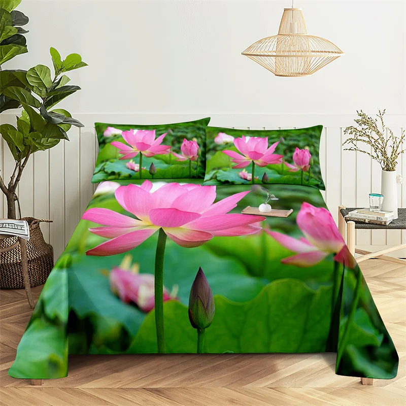 

Pink Flowers 0.9/1.2/1.5/1.8/2.0m Queen Sheet Set Flat Sheet Bed Sheets and Pillowcases Bedroom Bed Sheet Set Bedding Set