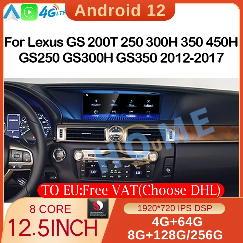 New Android 12 Snapdragon 8+256G Car Radio GPS Navigation Multimedia Player CarPlay Screen For Lexus GS 200 250 300 350 12-17