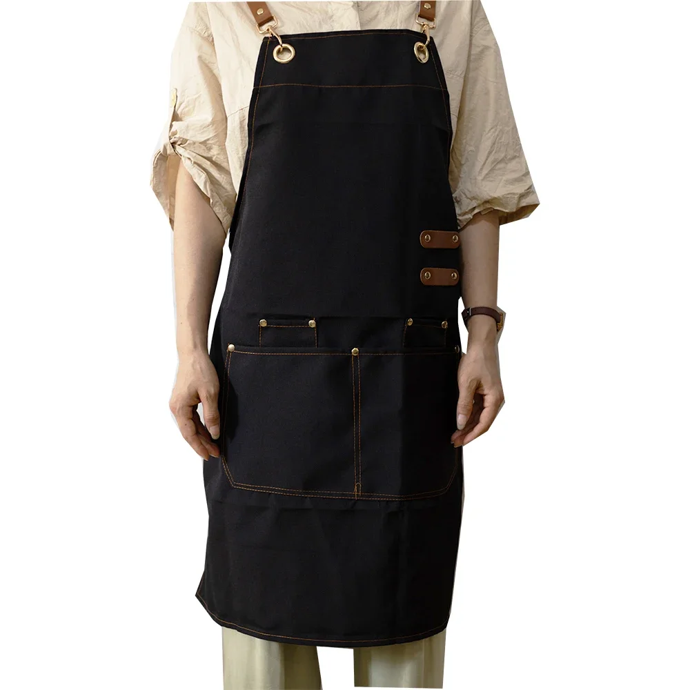 Waterproof Chef Apron,Cross Back Apron for Men Women with Adjustable Straps and Large Pockets,Canvas