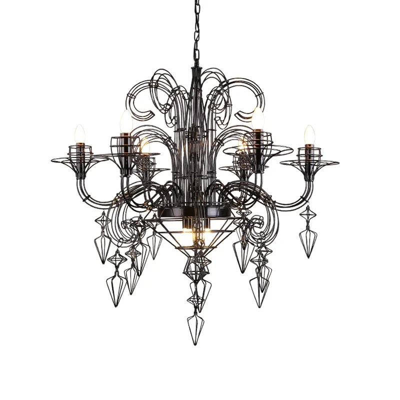 Baroque Black White Iron Designer Hanging Lamps Lustre LED Chandelier Lighting Suspension Luminaire Lamps For Foyer