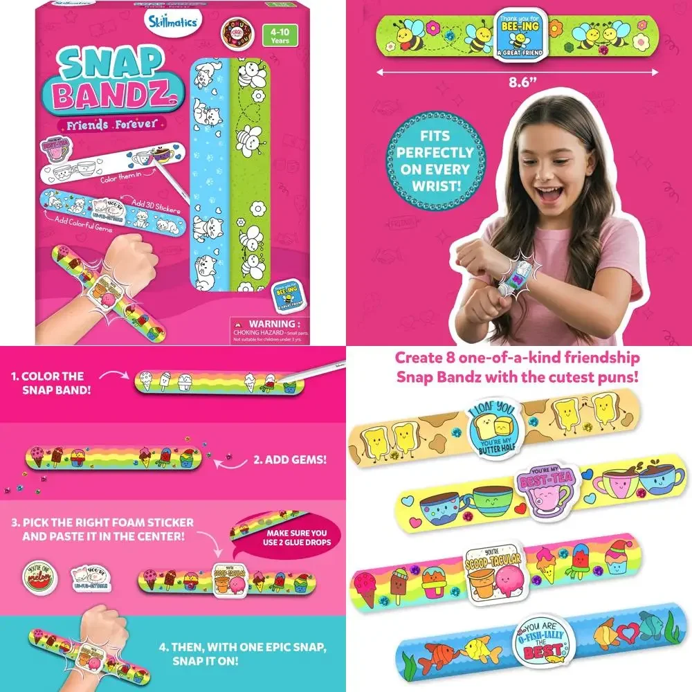 

Craft Activity - Snap Bandz, Friendship Bands, DIY Jewelry Art & Craft Activity, Mess-Free, Creative Kit, 8 Bands (8.6"), Gifts