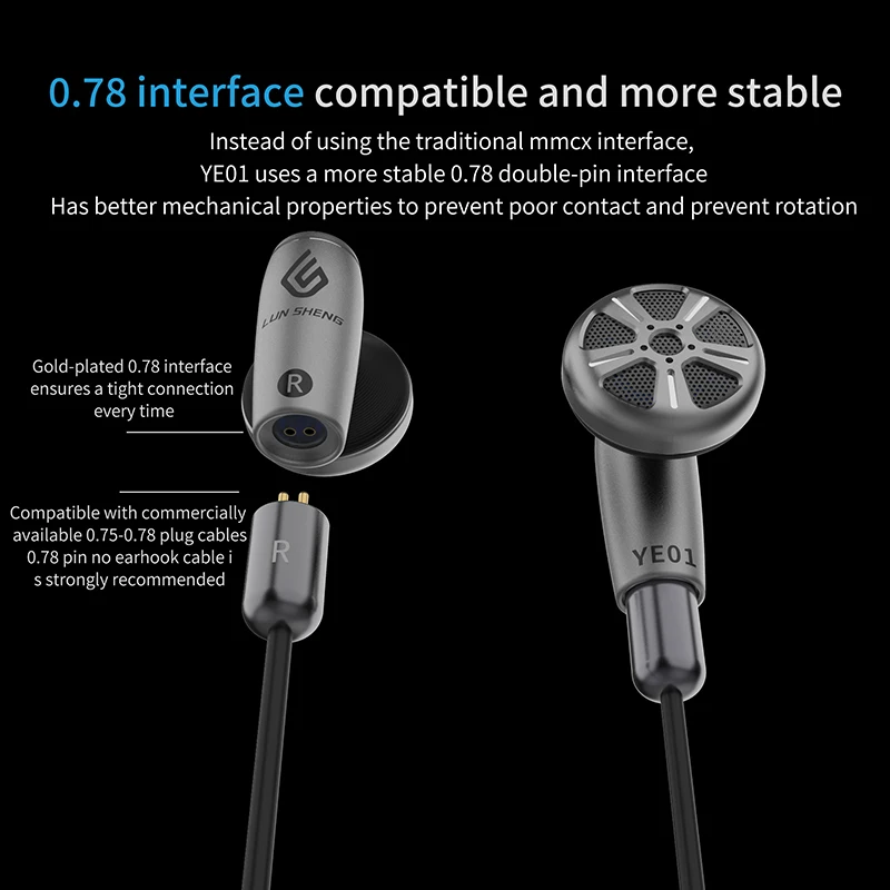 

LUN SHENG YE01 flat head plug headset HIFI bass 0.78mm wired fever grade with wheat 8 replaceable line double pin type Earphone