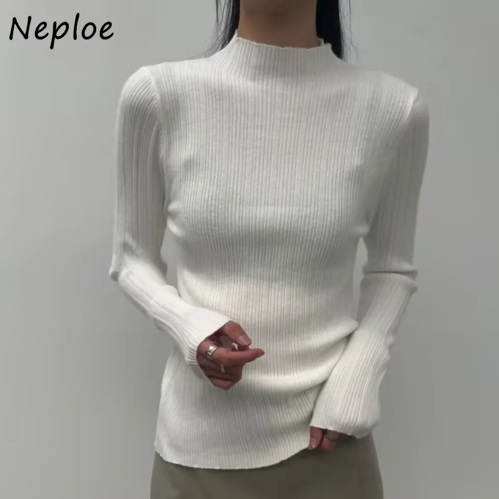 

Neploe Korea Simple Solid Slim Fit All-match Pullovers 2025 New Knit Half-high Collar Pull Femme Casual Fresh Warm Thicked Tops