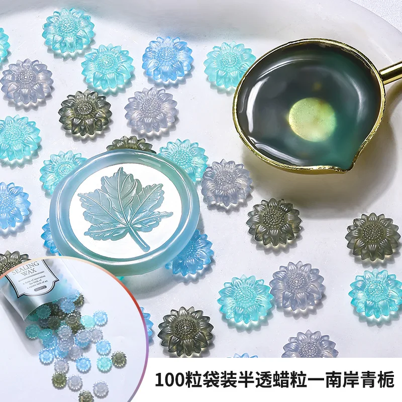100 Stück durchscheinende Sonnenblumen-Siegelwachs-Perlen zum Selbermachen, Umschlag, Brief, Hochzeitseinladung, Scrapbooking, blinkender Siegelstempel
