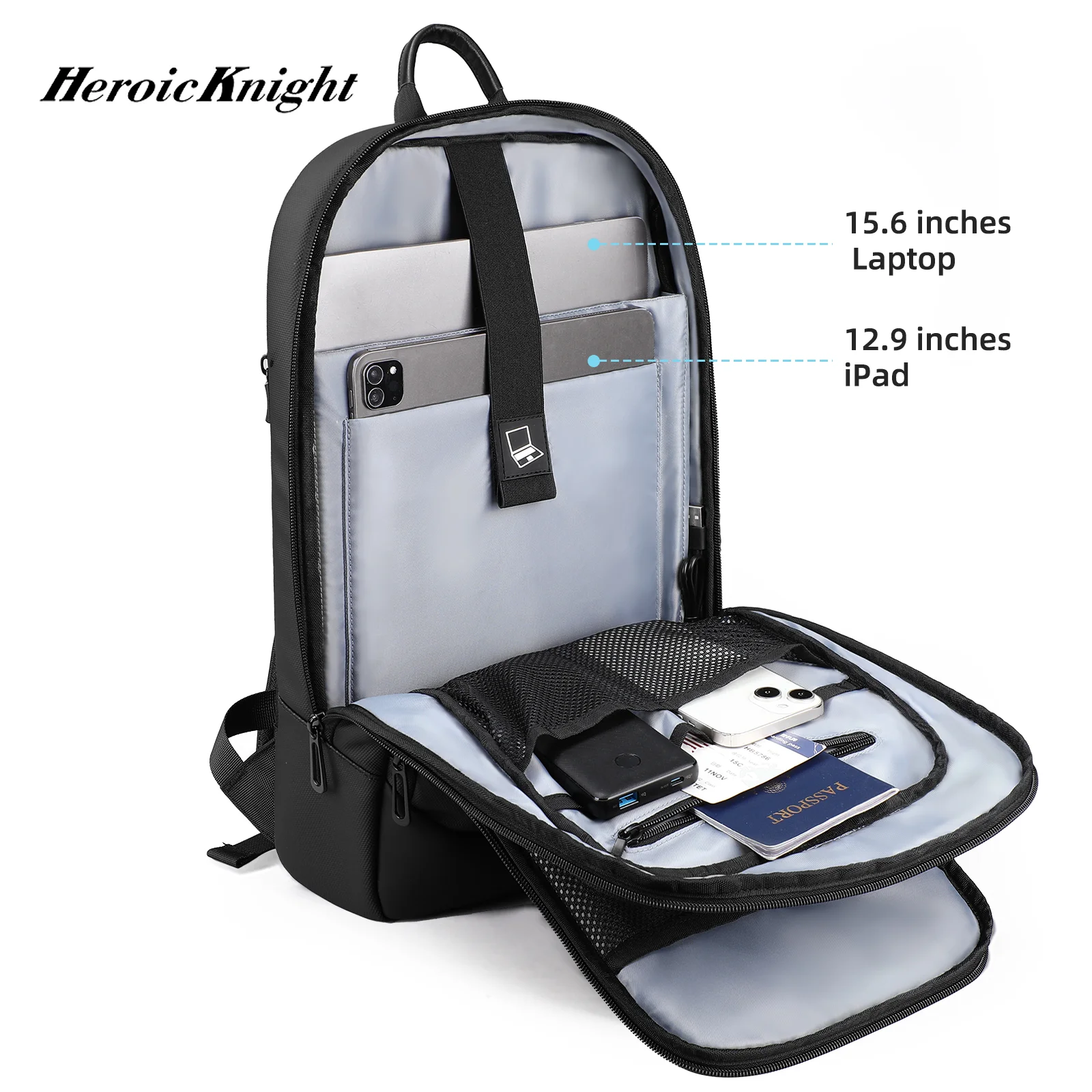 Heroic Knight Portable Business Backpack For Man Slim 15.6 Inch Laptop Bags Waterproof Travel Daypack Minimalist School Mochilas