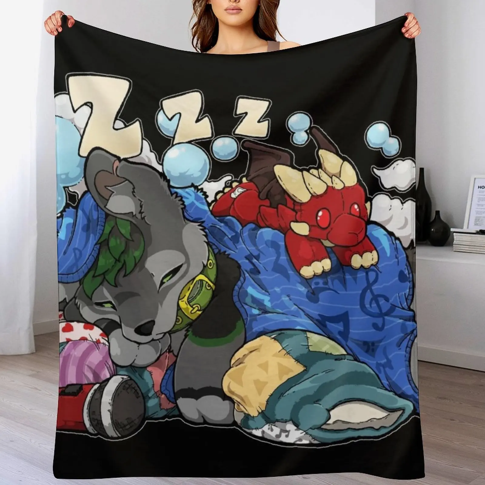 

Woof Dreams (black) Throw Blanket Picnic Extra Large Throw manga Blankets