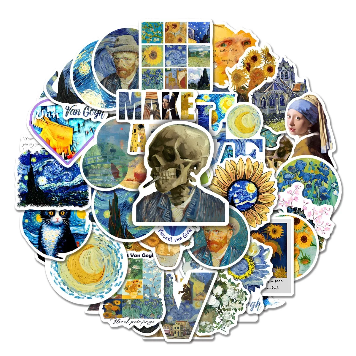 

50/100Pcs Van Gogh Cute Stickers Pack Aesthetic Stationery Supplies Lot Korean Paper Kawaii Office Teacher School Diary