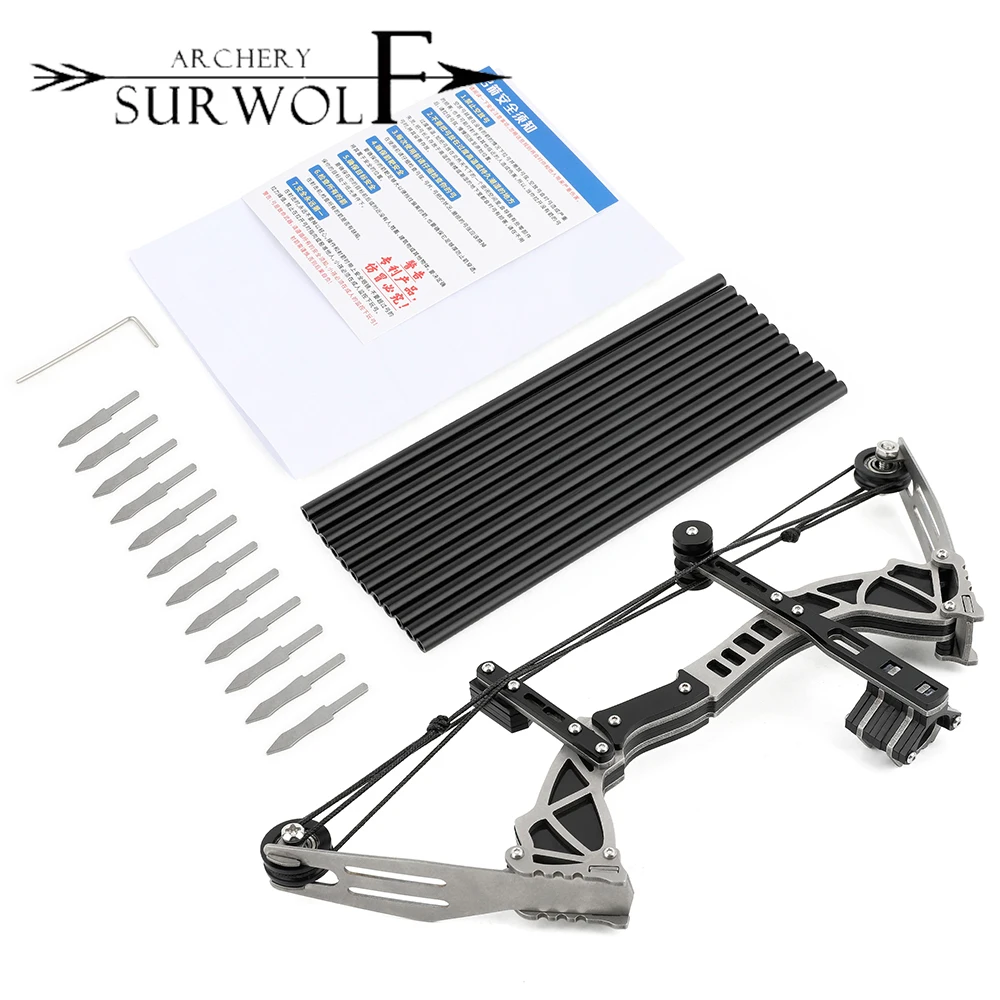 

Mini Compound Bow Set 12Ibs Stainless Steel with Arrow Target Paper Compact for Archery Indoor Outdoor Hunting Shooting Sports