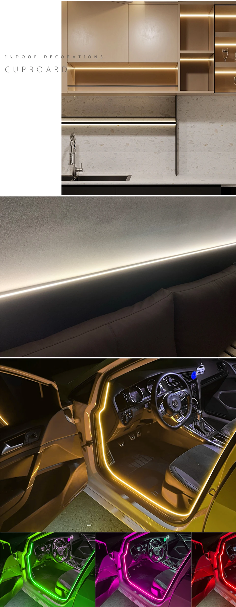Superdünner 5 mm COB-LED-Streifen, 1 m, 2 m, 3 m, 4 m, 5 m, flexibles Neon-LED-Band mit hoher Dichte für Heim- und Raumdekoration, TV-Hintergrundbeleuchtung – Detail 10