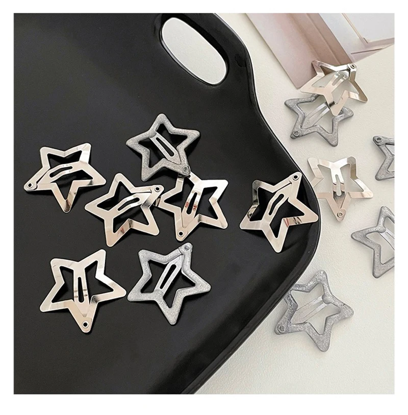 Silver Star Bb Hairclips Girls Y2k Cute Star Barrettes Women Simple Metal Snap Clip Hairpins Headdress Hair Jewelry Accessories