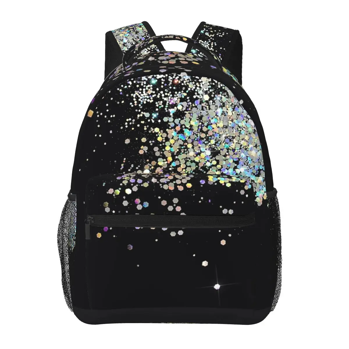 Black And Holographic Sparkle Backpacks Boys Girls Bookbag Children School Bags Cartoon Travel Rucksack Shoulder Bag