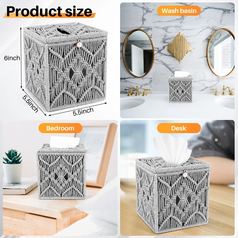 Couvercle de boîte à mouchoirs en papier carré, décor Boho, avec boucle en perles, organisateur de mouchoirs de serviette en macramé pour le bureau et la maison