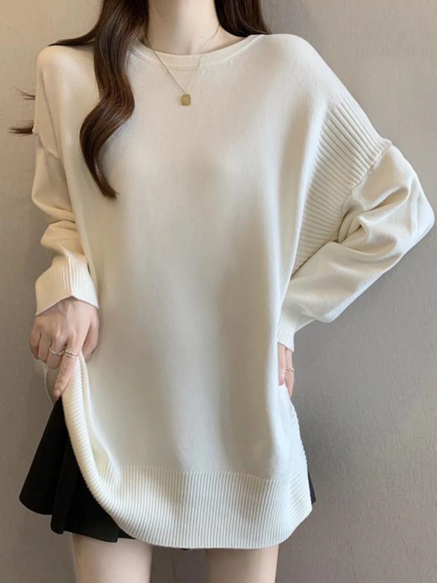 

Winter 2025 Women's Long Sve Knitted Sweater plus Size Conceals Belly Mid-Length Faion Design Casual Comfortable Warm
