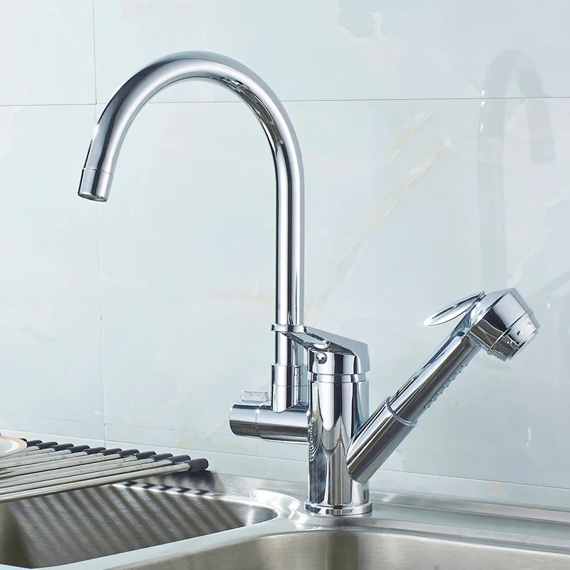 

Pull Out Kitchen Faucet Chrome Plated Finish Side Sprayer Nozzle Cold Hot Water Mixer Rotatable Vegetable Wash Basin Sink Faucet