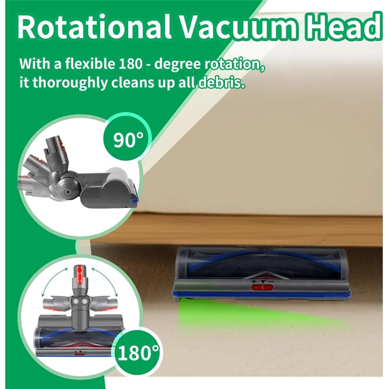 KEOL-LED 녹색 조명이 있는 교체용 진공 청소 헤드, 다이슨 V8 V10 V11 V15 무선용 조절 가능한 흡입 슬라이더