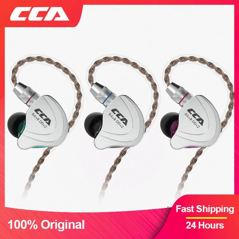 CCA C10 Headphones 4BA 1DD Hybrid Technology HiFi In Ear Music DJ Gamer Sport Earphone 3.5mm Gold Plated Plug Detachable Cable