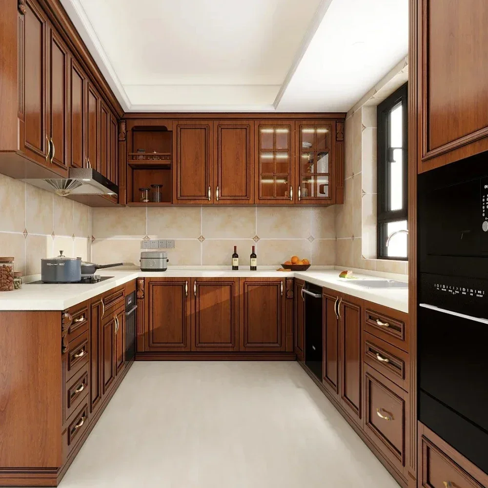 

#American Design Kitchen Cabinet Set Custom Solid Wood Kitchen Storage Cabinets Cupboard With Marble Countertop Ready Assemble