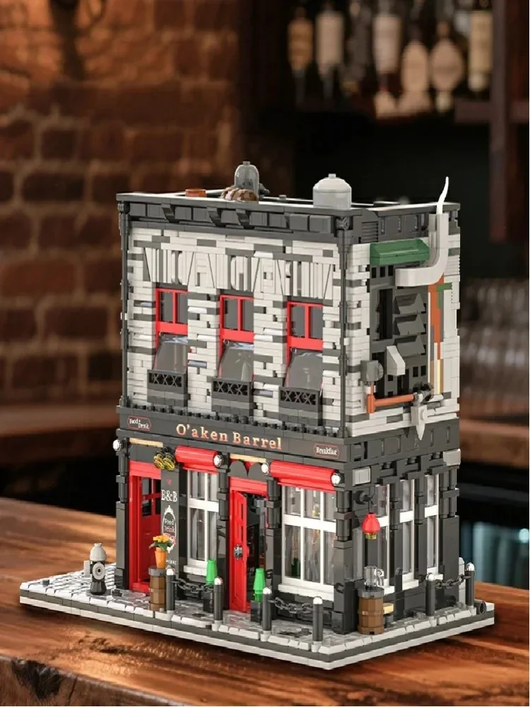 Vintage Pub-Bausteine Stadt Kreative Scharlachrote Taverne Modulares Montagemodell Bausteine Desktop DIY Kreatives Spielzeug Geschenke für Erwachsene 2368 Teile
