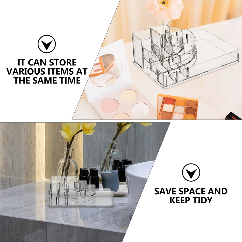 

1pc Transparent Acrylic Makeup Storage Box Desktop Cosmetics Organizer Durable Chic Elegant Practical Container For Home Jewelry