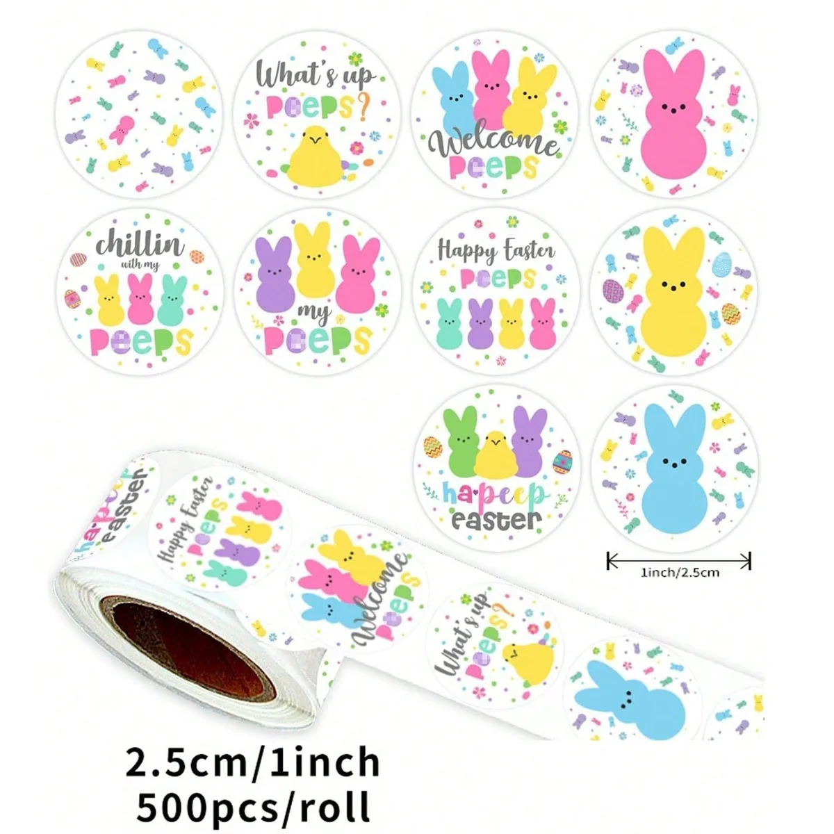 

500Pcs Easter Bunny Stickers Roll Colorful Rabbit Paper Decals,Spring Sparkly Self Adhesive Seal Stickers 1inch
