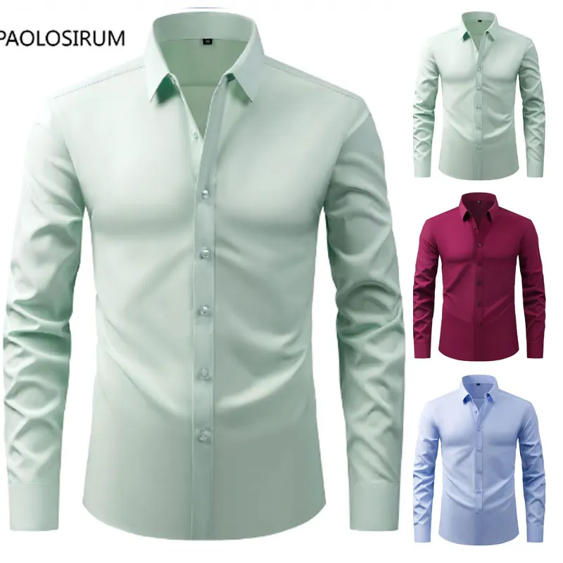 New American size men\'s dress shirt long sleeve free ironing business casual breathable high quality slim fashion large size