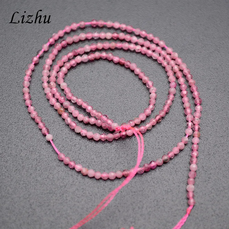 5 Strands/lot Faceted Natural Pink Tourmaline Diamond Cutting 2mm Stone Round Loose Beads