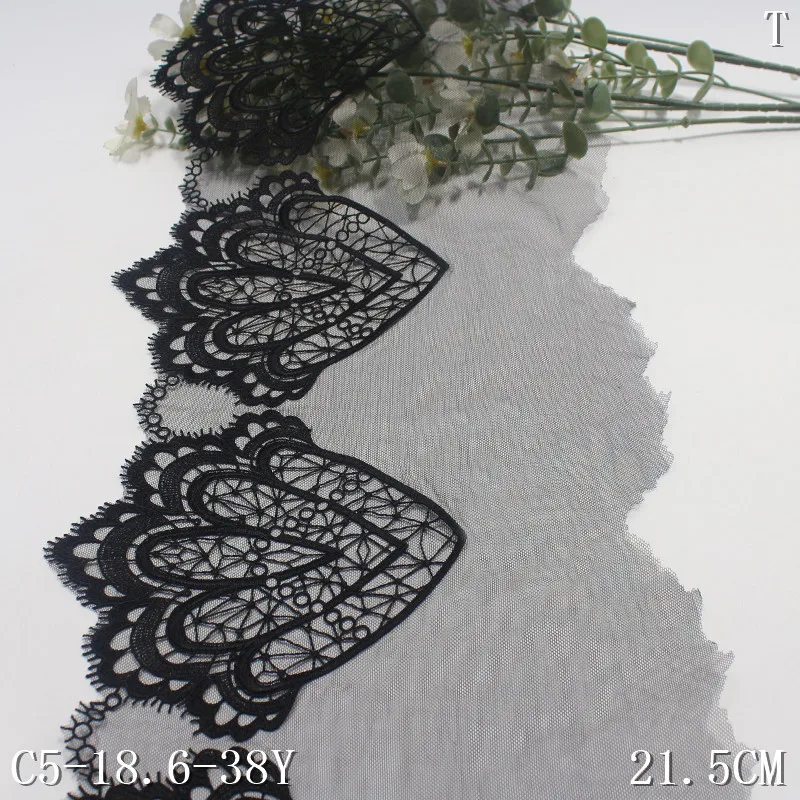 

40Yards Black Embroidered Mesh Lace Trimmings Dress Accessories Lace Sewing for Bra Underwear 21cm Wide