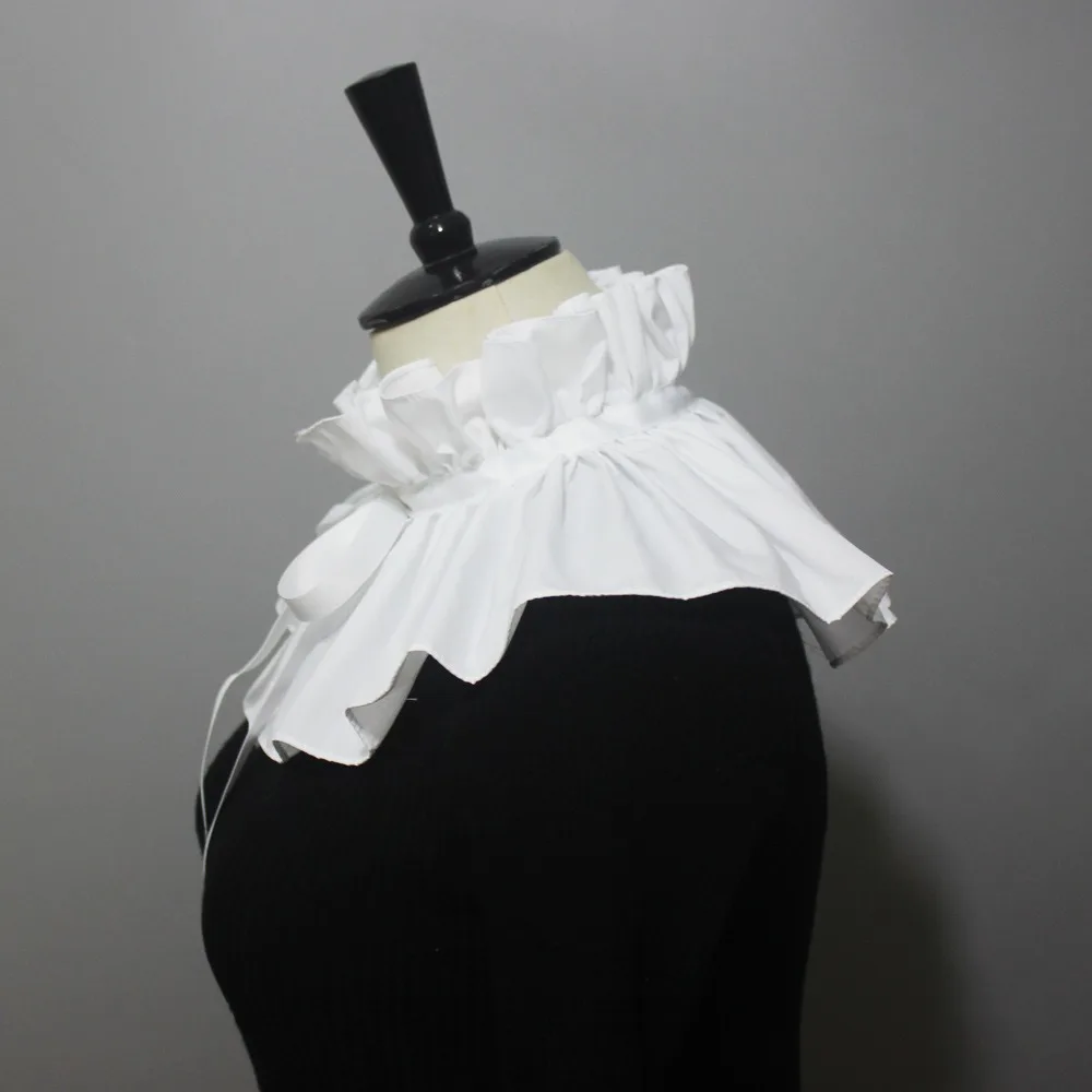Victorian Ruffle Women Fake Collar Adjust Size Lace-Up False Collar Elizabethan Collar for Lady Girl