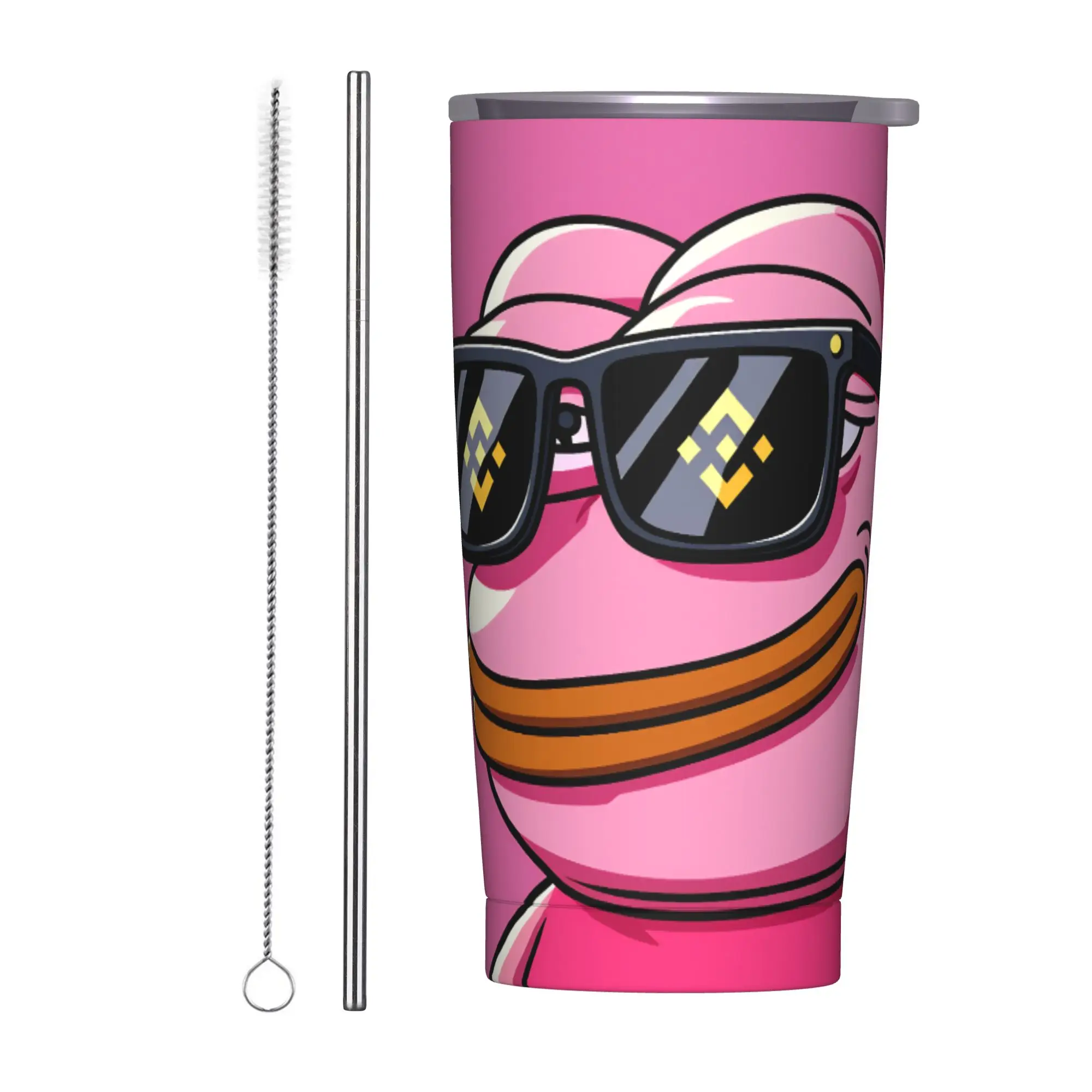 Sad P-Pepe Frog Pink Insulated Tumbler with Lid Stupid Meme Stainless Steel Coffee Mugs Double Wall Car Bottle Cup, 20oz
