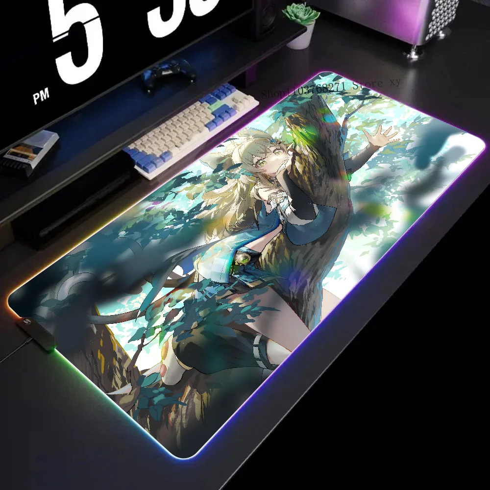 Kirara Genshin Impact Mousepad XXL RGB Gaming Mouse Pads HD Black Gamer Accessories Large LED