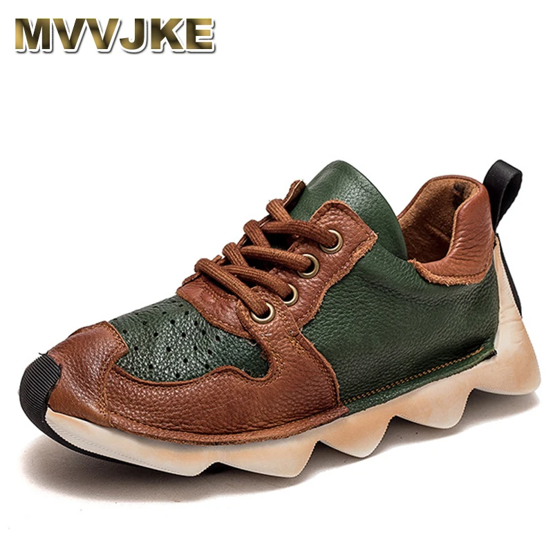 

3cm Genuine Leather Soft Soles Spring Autumn Casual Chunky Sneakers Women Vulcanize Walk Comfy Loafer Mixed Color Shoes