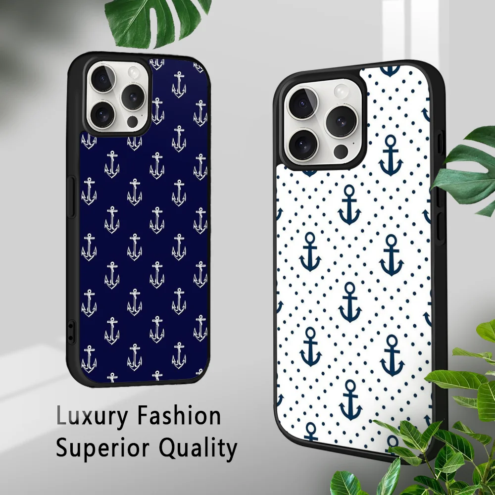 Graffiti Boat Anchor Print Phone Case For iPhone 15 14 13 12 11 Pro Xs Max Mini XR X 7 8 Plus luxury Mirror Hard Funda