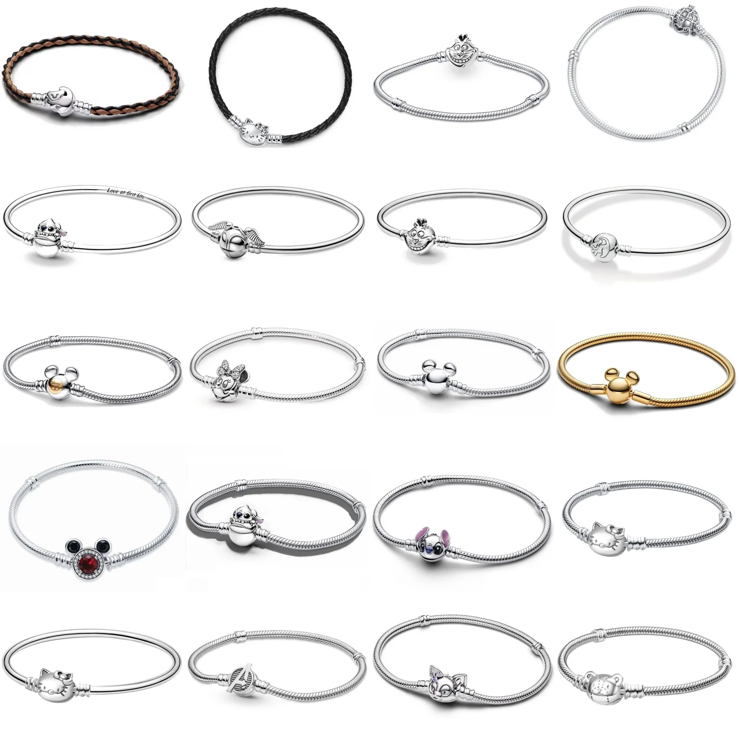 

MINISO Disney, хит продаж, серебро 925 пробы, кожаный зажим с Микки Маусом, сделай сам, женский оригинальный браслет, подходит для повседневной праздничной одежды