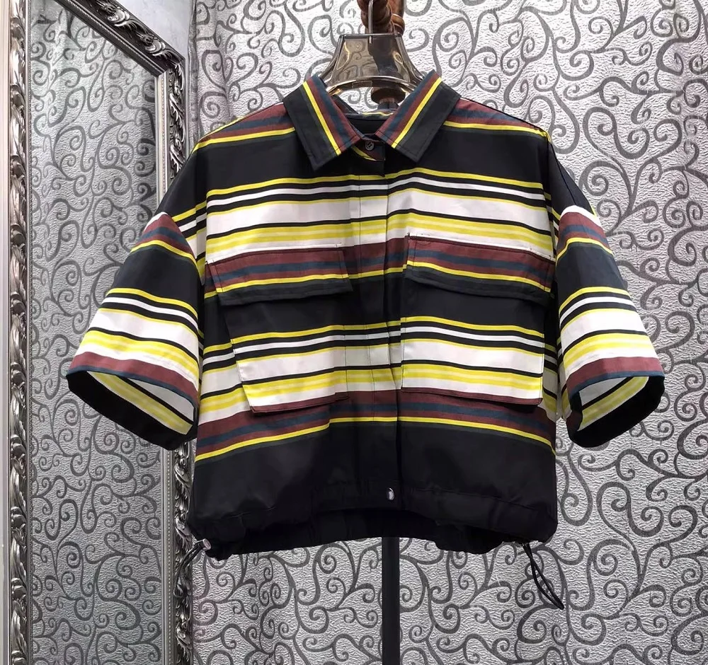 

Блузки-рубашки из 100% хлопка, весна 2026, женские, с отложным воротником, в полоску, с завязками на талии, повседневные, свободные, винтажные