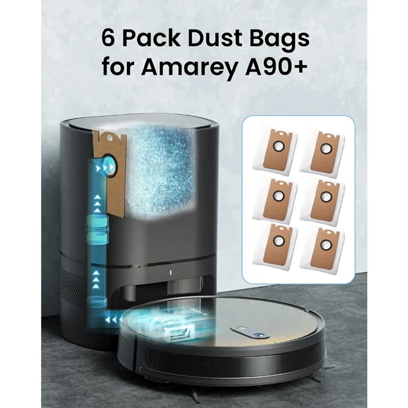 12 Pack Replacement Dust Bags For Amarey A90+ Self-Emptying Robot Vacuum