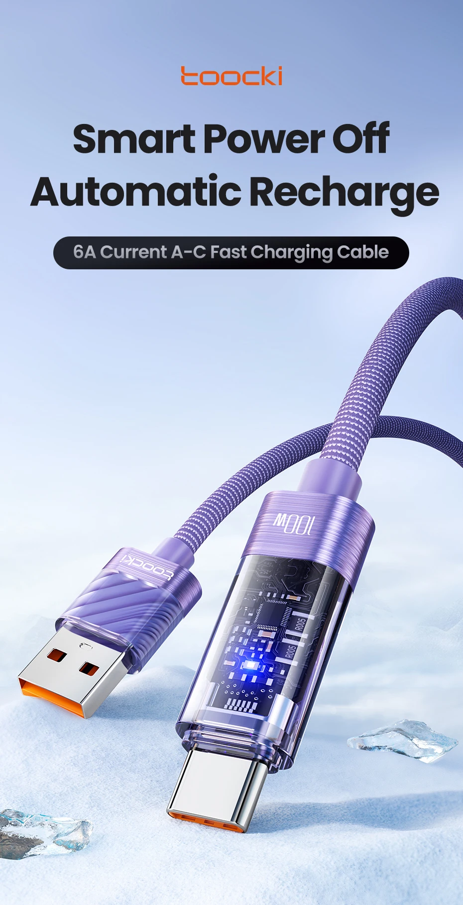 Toocki 100W USB-C-Kabel, 6A, QC4.0, Schnellladefunktion, intelligente automatische Abschaltung, Datenkabel für iPhone 15, Samsung Galaxy S23, S22, Huawei. – Detail 1