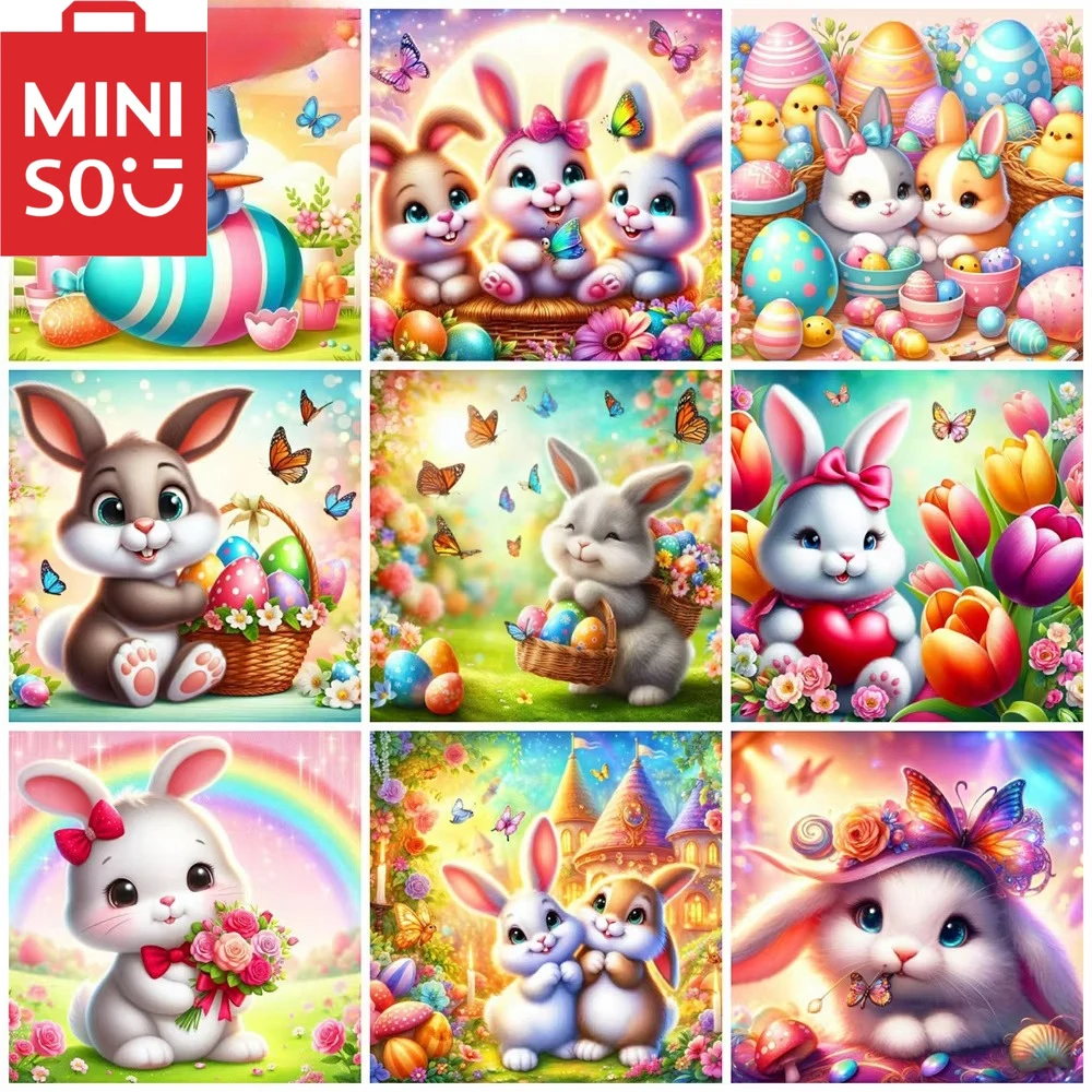 MINISO pintura al óleo por número Animal de Pascua lindo conejo huevo decoración del hogar pintura pared dormitorio decoración de la habitación marco de regalo