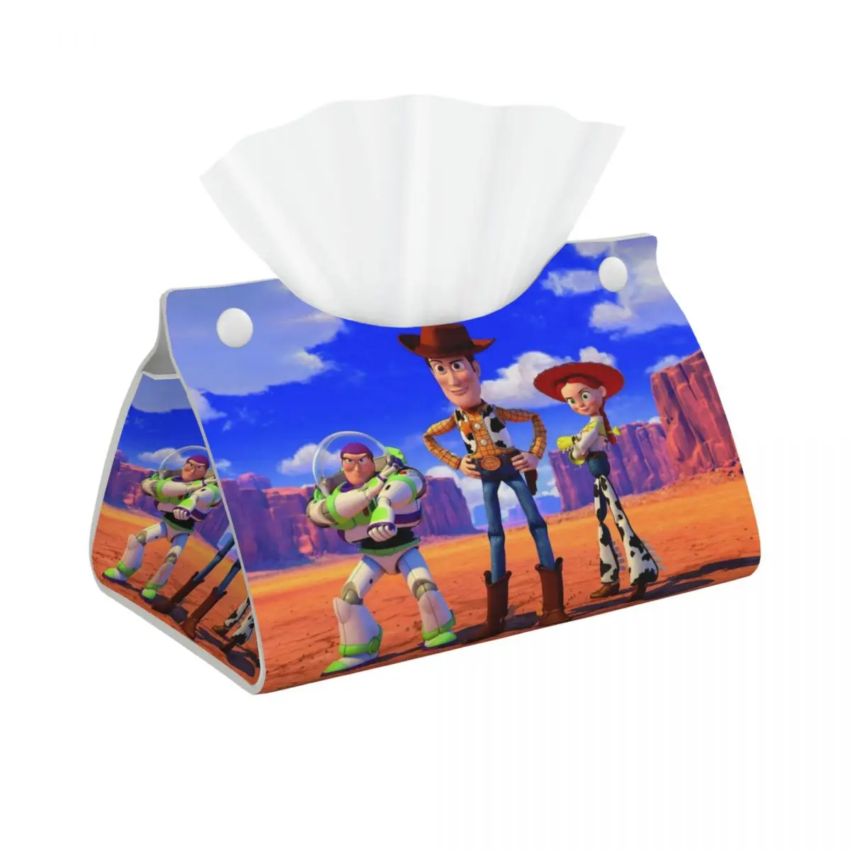 Custom Buzz Lightyear Woody Toy Story Tissue Box Holder Rectangular PU Leather Facial Tissue Box Cover for Car Home