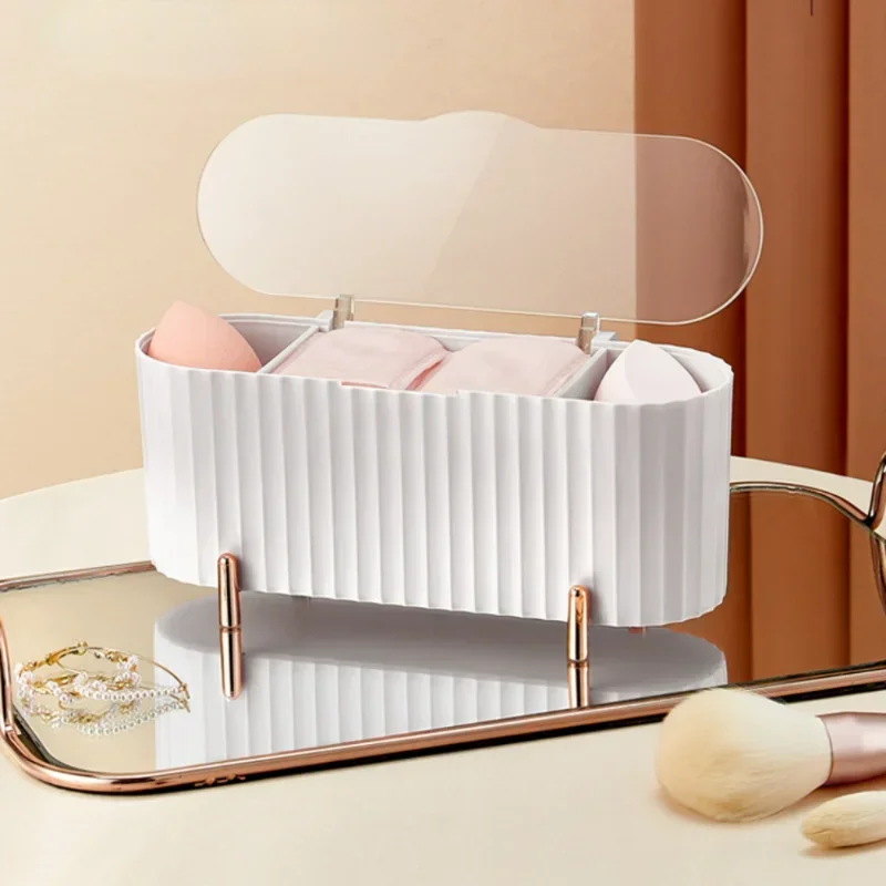 New Nordic Desktop Makeup Storage Box Organizer for Cosmetics Tray with Lid Cotton Pads Swabs Makeup Sponge Holder Bathroom Desk