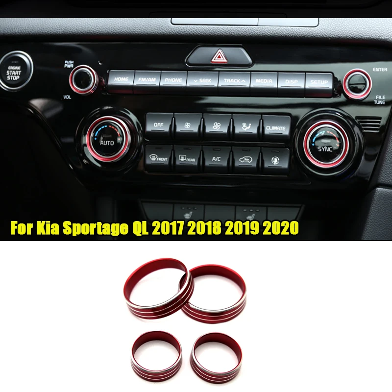 4pcs A/C Knob Control Panel Heater Dials Switch Button Ring Cover Fit For Kia Sportage QL 2017 2018 2019 2020