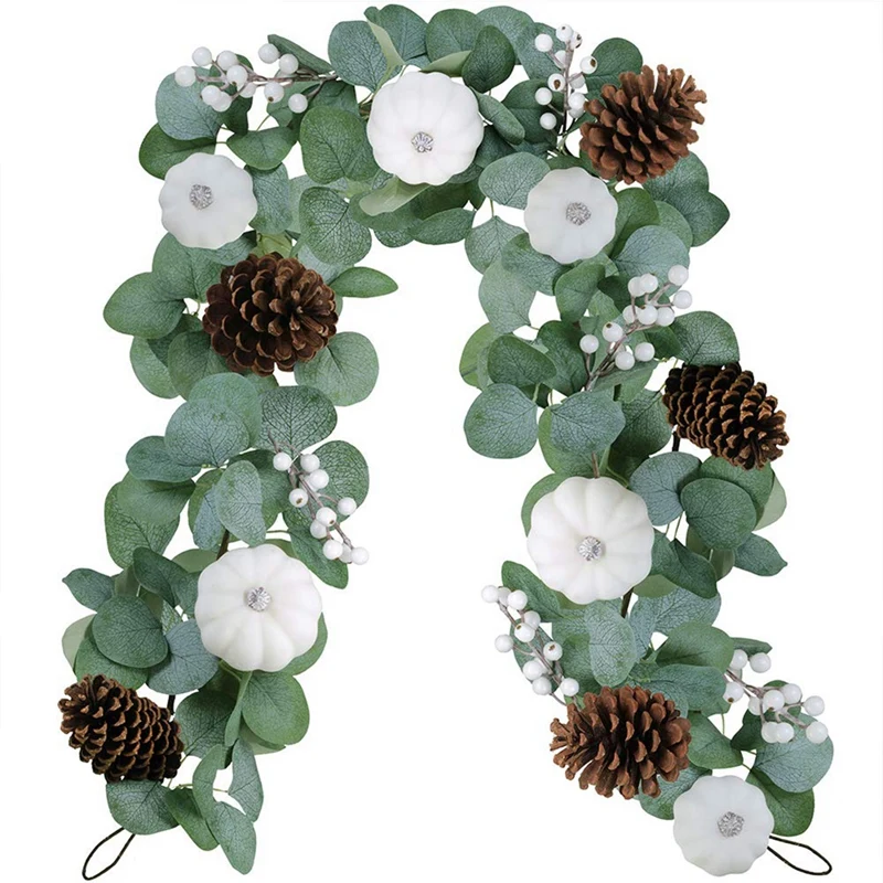 

White Pumpkin Garland Artificial Eucalyptus Garland With White Pumpkins Pinecones Berries Fall Foliage Garland