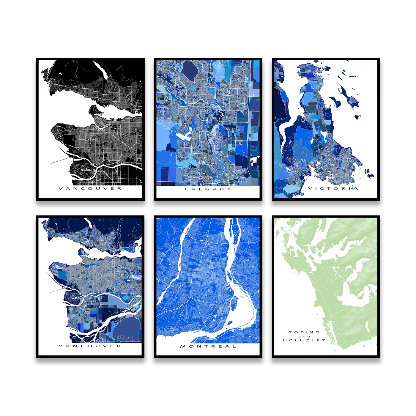 توفينو مونتريال فانكوفر إدمونتون كالغاري فيكتوريا. خريطة ألوان شارع المدينة. هدايا السفر. ملصق فني لتزيين جدران المنزل