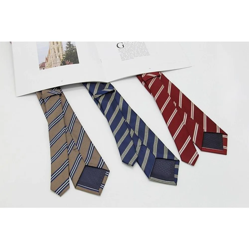 7CM Handmade JK Ties For Men Women Polyester Navy Striped Neckties School College Style Shirt Accessories Casual Brown Cravat