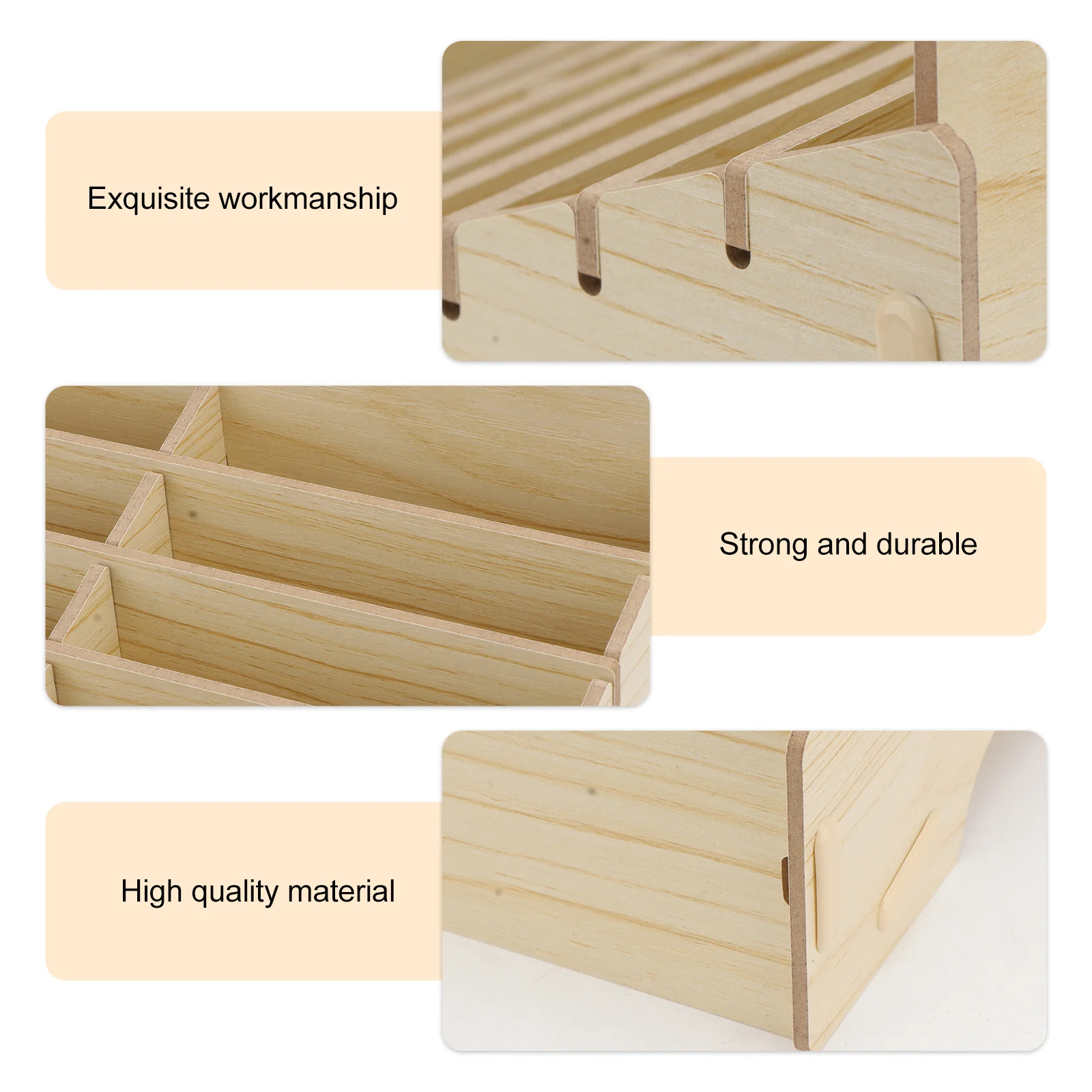 

1pc Wooden Phone Storage Box Multi-Grid Cellphone Holder For Classroom Conference Room Use Smooth Finish Reliable Structure