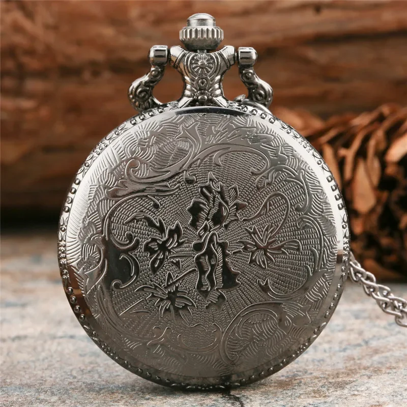 Vintage Hollow Out Compass Design Half Hunter Analog Quartz Pocket Watch for Men Women Starry Dial Pendant Necklace Chain Gift