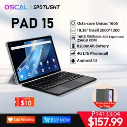 [Мировая премьера] OSCAL Pad 15 Планшет Android 13 10,36 дюймов 2K Дисплей T606 Восьмиядерный 16 ГБ 256 ГБ Планшет 8280 мАч с 33 Вт 4G LTE ПК