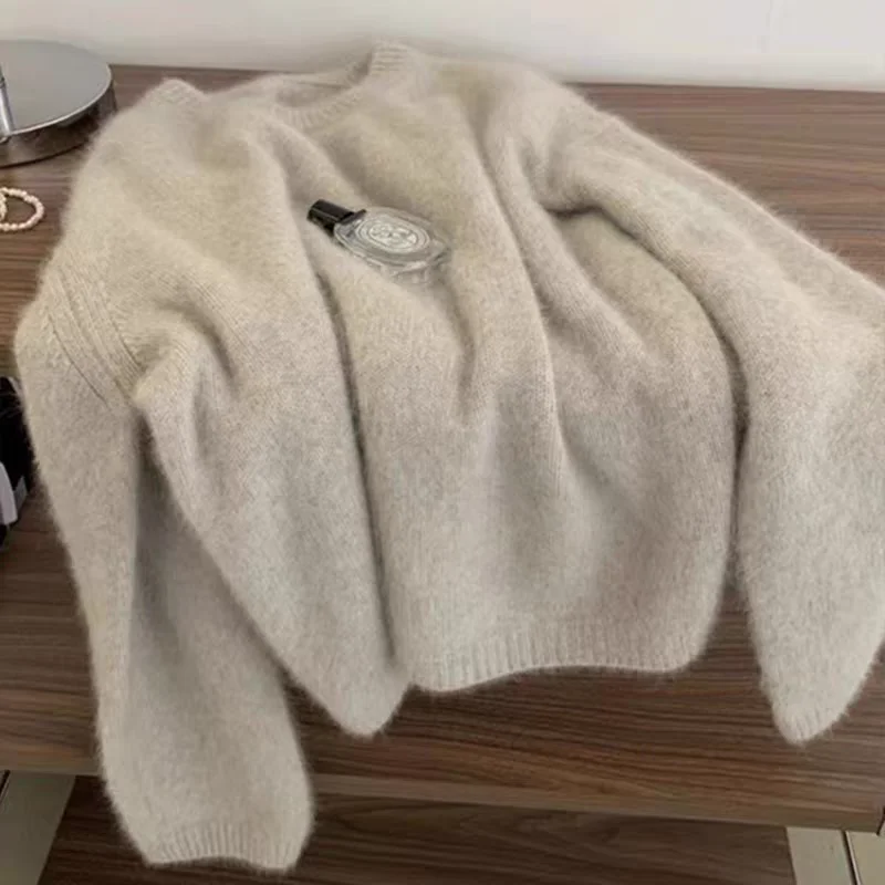 

Soft Thiened Women's Knitted Sweater Bear Fur Inner Wear Autumn Winter V-ne Long Sve Warm Fluffy Base Layer Top
